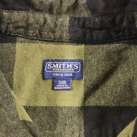 Smith's Work Wear green and‎ black plaid flannel long sleeve shirt 3XB - Picture 4 of 5